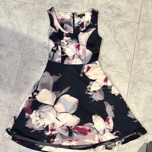 Le Chateau Black and Pink Floral Mini Dress